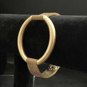 Plunder Design Jewelry Elegant Gold-Tone Leather Strap Bracelet NWOT